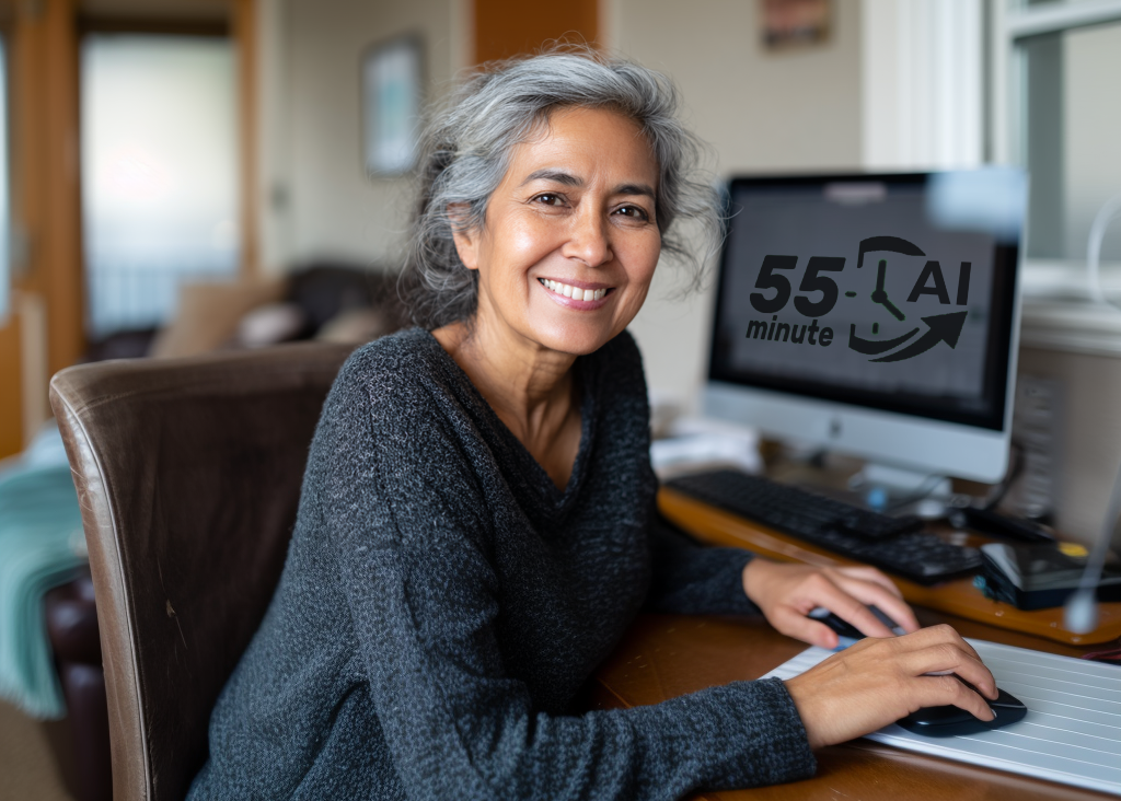 Happy woman learning AI